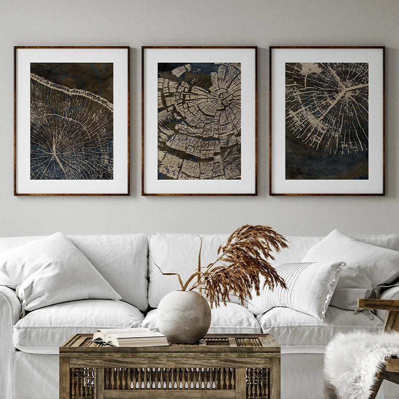 affiches abstraites sur anneaux d'arbres pour décoration intérieure