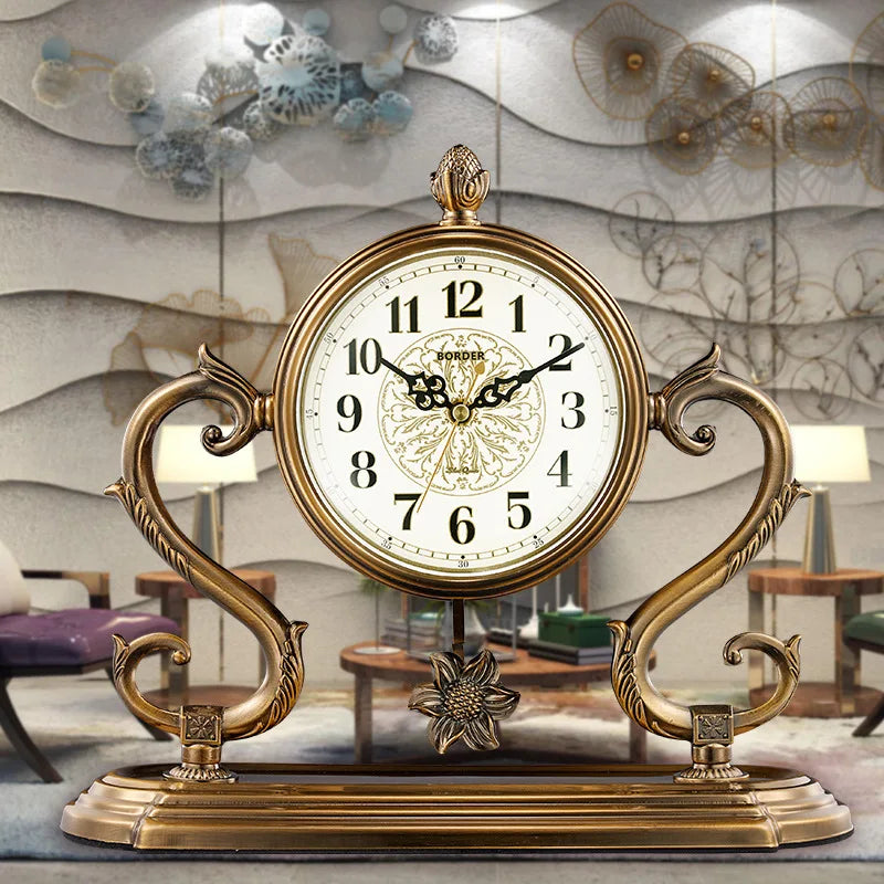 horloge de table européenne en métal plaqué cuivre élégant design luxe - vue 4 sur 18