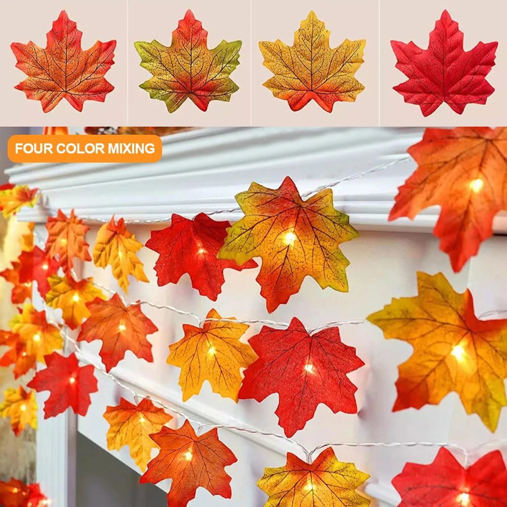 guirlande lumineuse feuilles dérable pour décorations automne hiver - vue 4 sur 8
