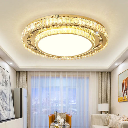 lustre de luxe rond en verre de cristal led moderne - vue 4 sur 11