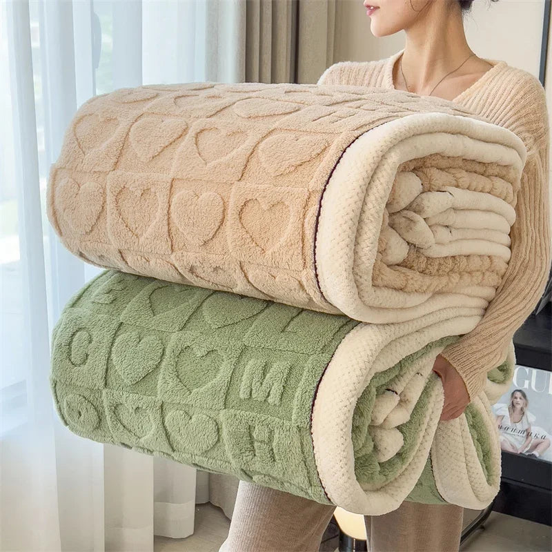 plaid polaire épais motif cœur doux hiver salon