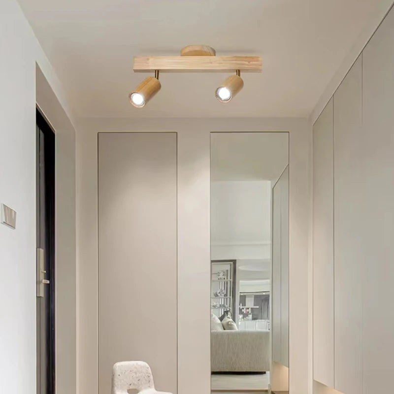 Bois/plafonnier LED moderne pour allée chambre vestiaire toilette magasin couloir luminaire sur rail Long lustre avec projecteur - vue 4 sur 10