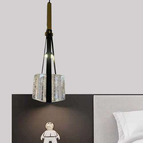 lampe suspendue en résine et cuir artificiel réglable en hauteur - vue 3 sur 12