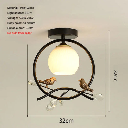 plafonnier nordique en fer style 	 avec décoration oiseau - vue 17 sur 16