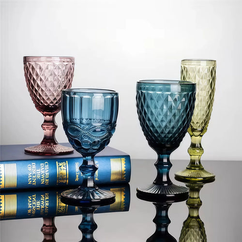 Verre à vin relief rétro verre épais design