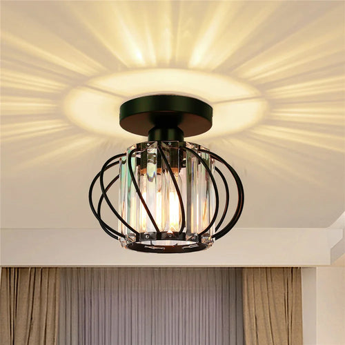 Plafonnier en cristal Mini fer rond moderne plafonnier pour salle à manger chambre cuisine couloir cour lampe d'intérieur