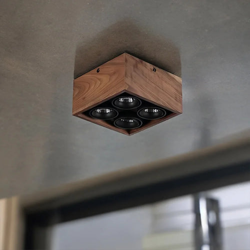 Walnut Wood Square Box, Simple Modern Wabi-sabi style, Spotlights and downlights for Bedroom, Bedside, Living, Dining Room - vue 6 sur 20