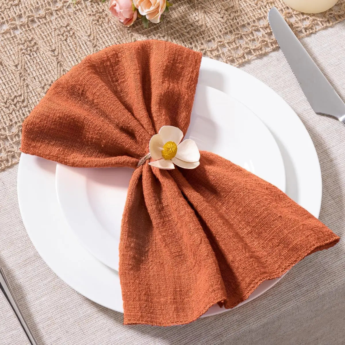 Serviette de table lot 10 gaze coton artisanale - vue 2 sur 6