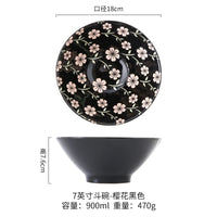 Bol ramen japonais céramique motif floral 12l