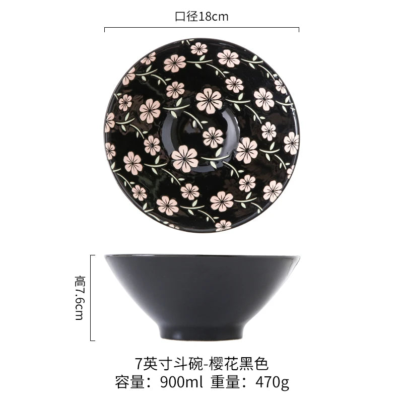 Bol ramen japonais céramique motif floral 12l