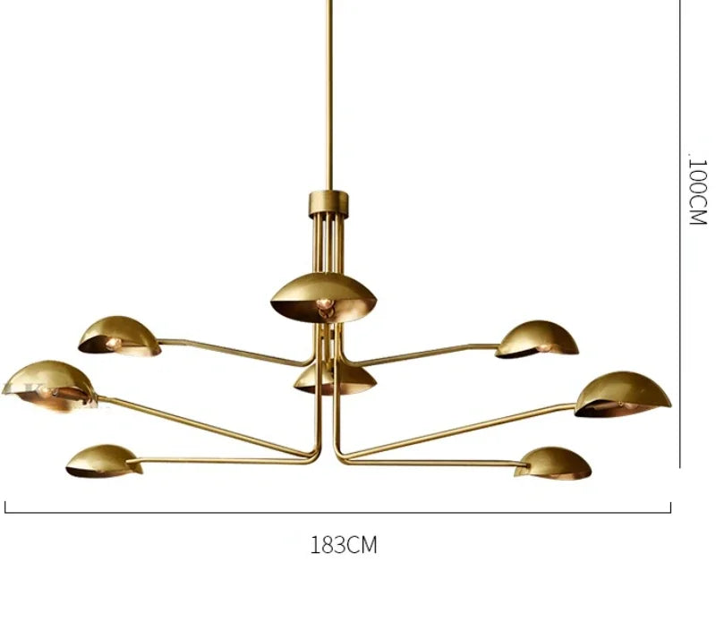 lustre rétro en cuivre lampe créative à bras long design industriel