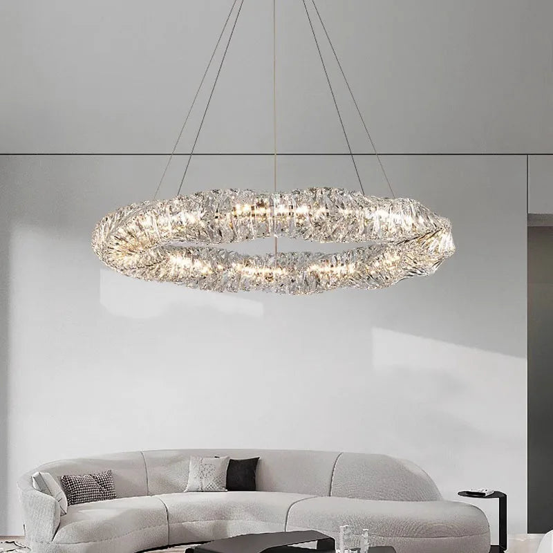 Or Dimmable anneau lumière intérieur maison chambre salle à manger salon plafond lustre moderne luxe cristal suspension LED lumières
