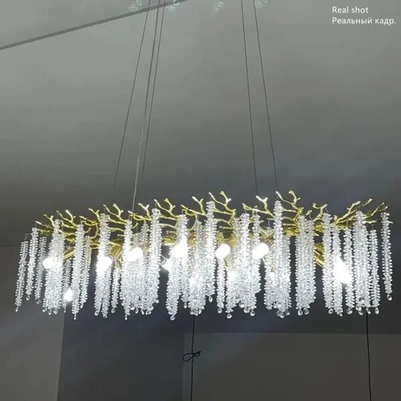lustre à pampilles en cristal pour éclairage intérieur à LED - vue 3 sur 16