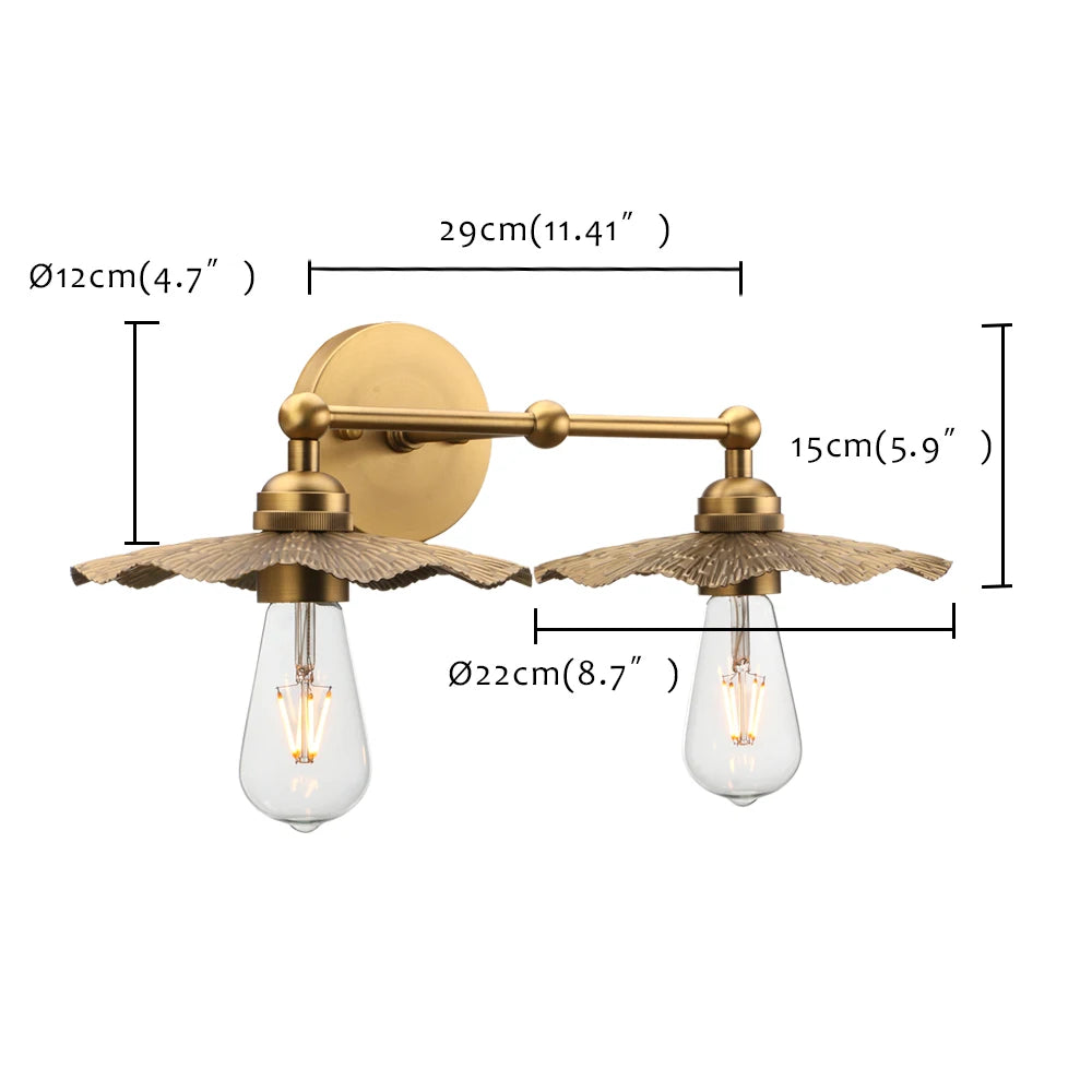 Phansthy 2 Lights Vintage Metal Wall Sconce Brass Finished, Split Flower Design Wall Lamp Fixture,Living Room Hallway Bedside - vue 4 sur 6