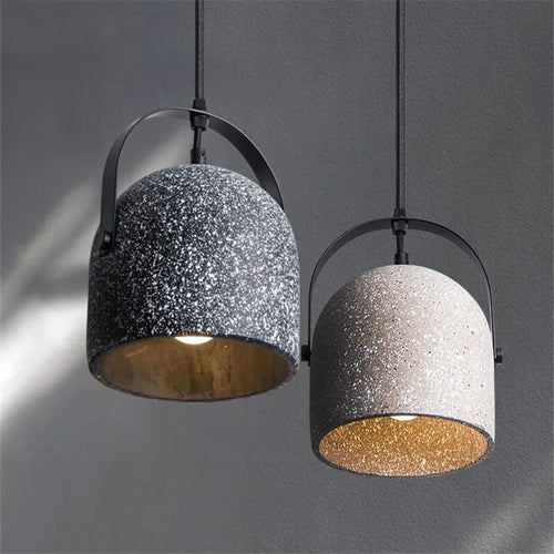 suspension en béton design abat-jour terrazzo style industriel créatif - vue 7 sur 9