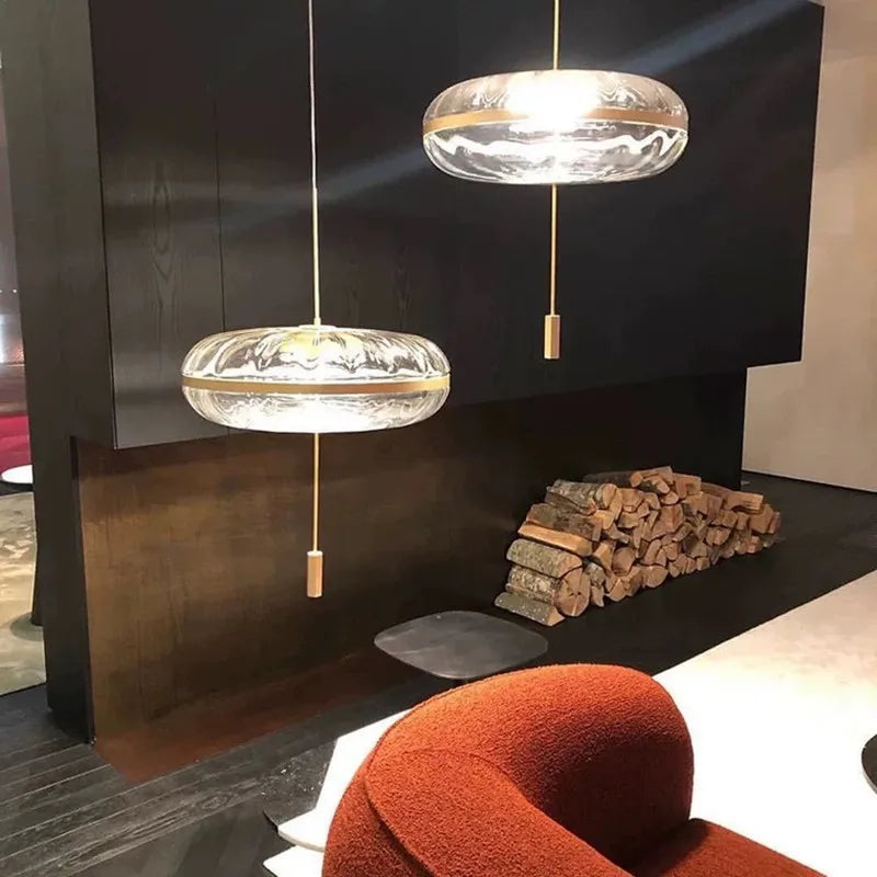 Jolie suspension design post-moderne réplique eau ondulation ovale verre suspension luxe salle à manger loft style lumière - vue 5 sur 7