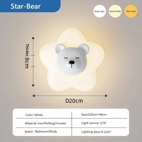 applique murale led étoile lune ours lapin minimaliste moderne - vue 10 sur 10