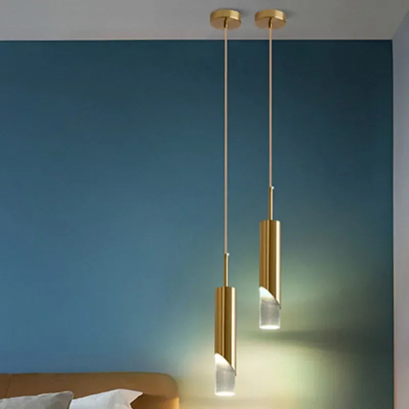 Suspension design cylindrique style Cuivre Or LED