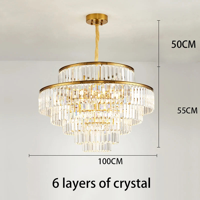 lustre moderne en cristal doré pour éclairage décoratif intérieur - vue 8 sur 10