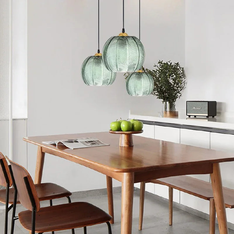 suspension Nordique moderne LED rayé verre pour salle à manger cuisine île chevet décor à la maison