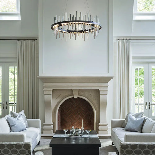 lustre minimaliste en acier inoxydable noir design moderne - vue 3 sur 16