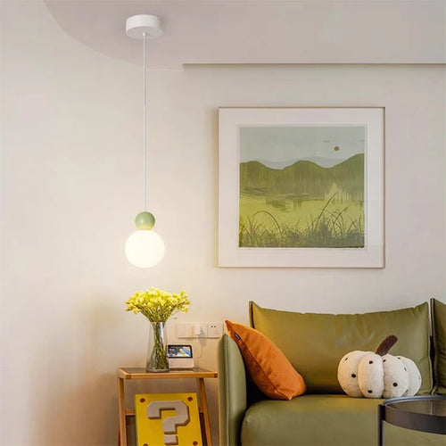 lustre nordique led suspension boule blanche lait luminaire - vue 3 sur 9