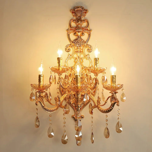 applique murale en cristal doré à cinq têtes pour intérieur élégant - vue 6 sur 8
