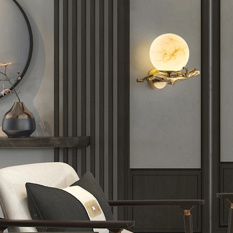 applique murale en cuivre marbre naturel lampe de luxe - vue 3 sur 7