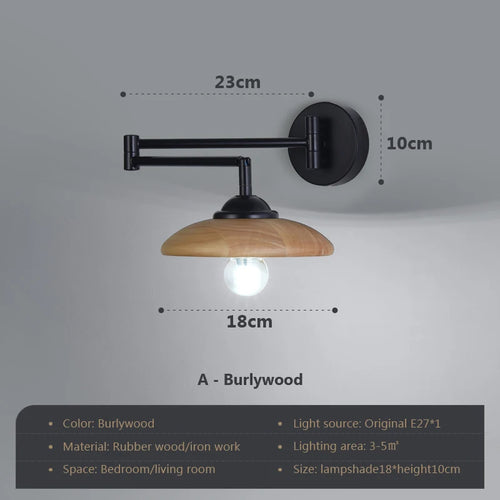 applique murale rotative en bois avec bras pivotant réglable - vue 16 sur 18