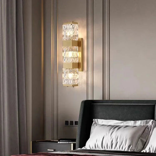 applique murale moderne en cristal clair avec acier inoxydable doré - vue 5 sur 7