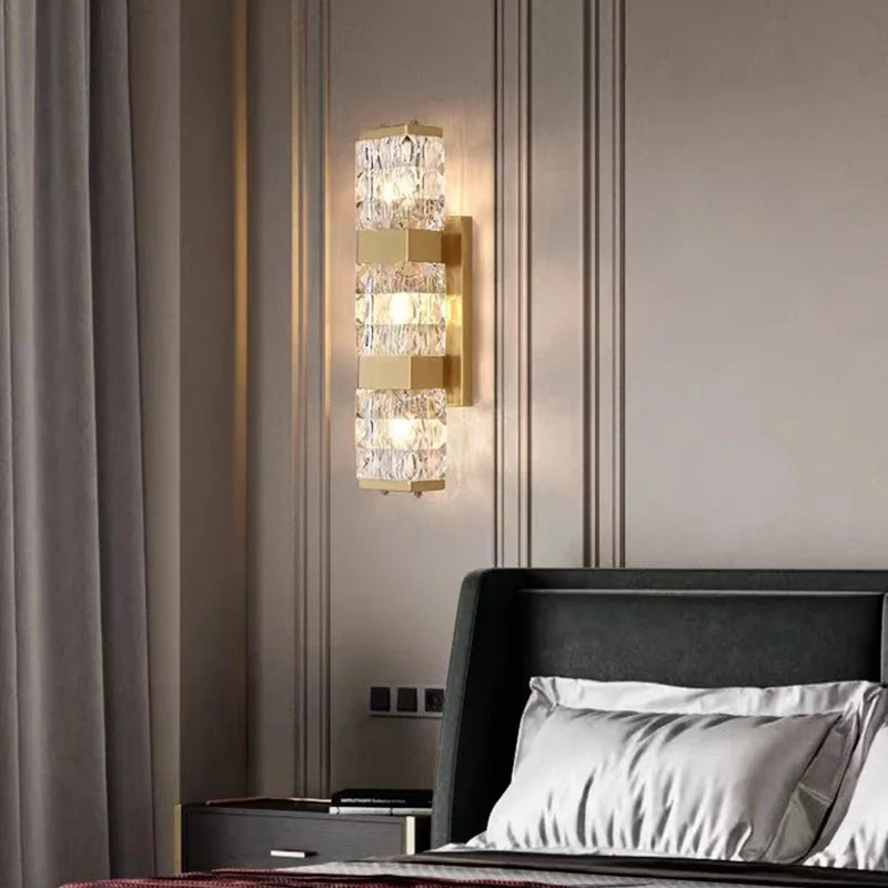 applique murale moderne en cristal clair avec acier inoxydable doré - vue 4 sur 7