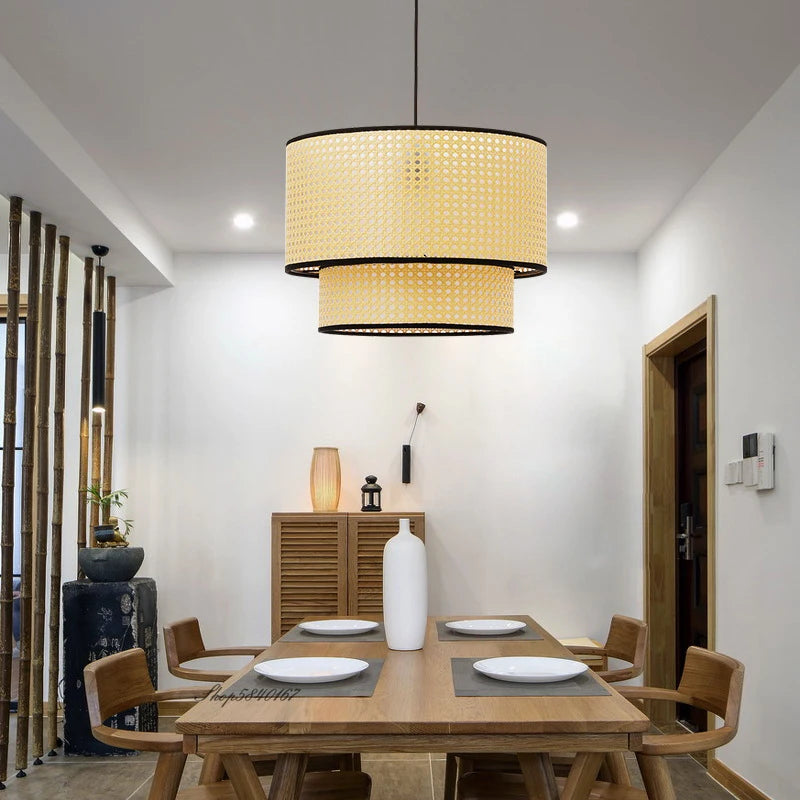 suspension rotin artisanale style japonais pour café restaurant - vue 3 sur 10