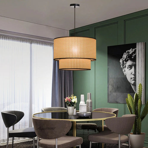 suspension rotin artisanale style japonais pour café restaurant - vue 4 sur 10