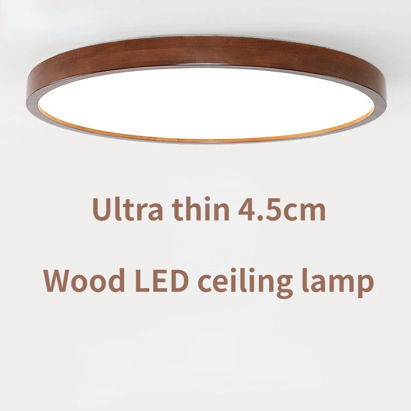 Plafonnier en noyer chinois lampe de plafond ronde en bois Ultra-mince lustre nordique chambre lampe d'étude balcon couloir éclairage - vue 5 sur 5