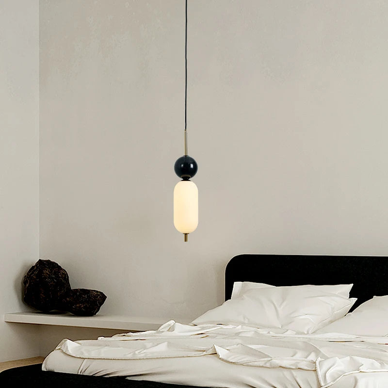 lustre led en boule de marbre naturel acrylique fil réglable - vue 3 sur 7
