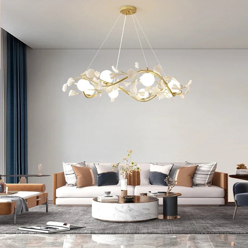 lustre suspendu à led en verre de ginkgo créatif moderne - vue 4 sur 11