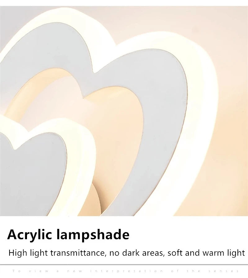 LED heart-shaped wall lamp, simple Nordic love wall lamp, creative bedroom, living room, corridor, background wall, bedside lamp - vue 4 sur 12