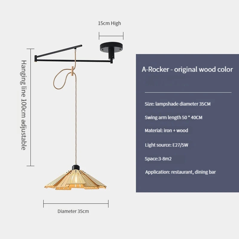 suspension en bois rétractable à bascule luminaire décoratif d'intérieur - vue 5 sur 18