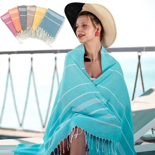 Serviette de plage turque coton franges rayé spa