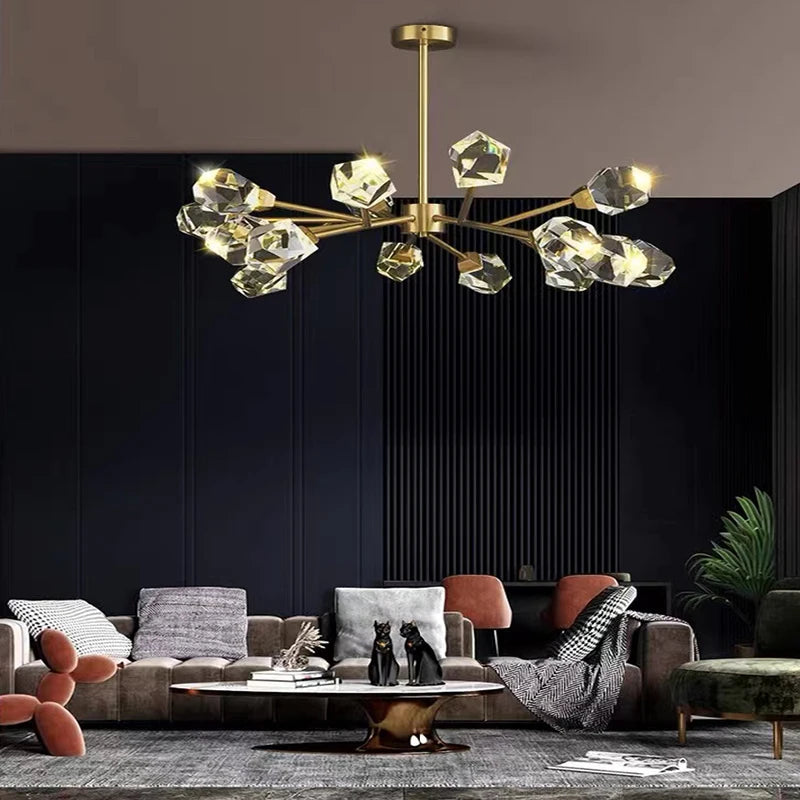 lustre moderne en laiton diamant cristal led de luxe - vue 4 sur 18