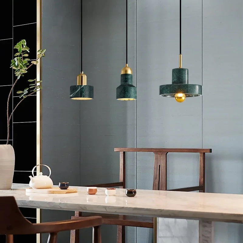 suspension nordique en marbre et cuivre design moderne - vue 5 sur 24