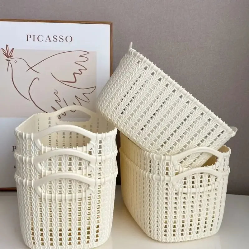boîte de rangement en rotin avec poignée pour bureau et vêtements - vue 5 sur 8