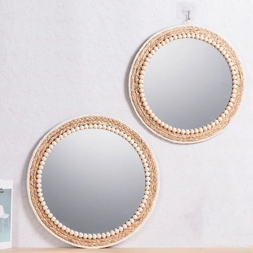 miroir mural rond en rotin pour décoration intérieure - vue 5 sur 7