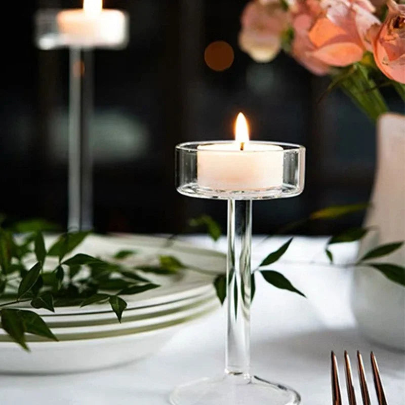 grand bougeoir en verre pour décoration de mariage et fête romantique - vue 5 sur 9