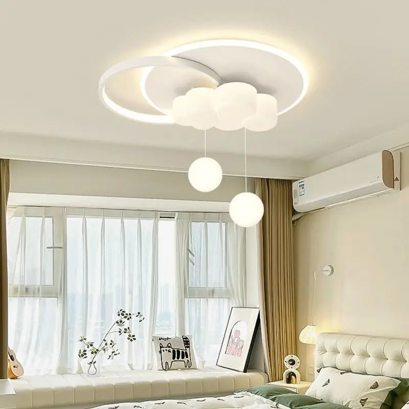 plafonnier minimaliste avec bulle suspendue et lustre en nuage - vue 4 sur 13