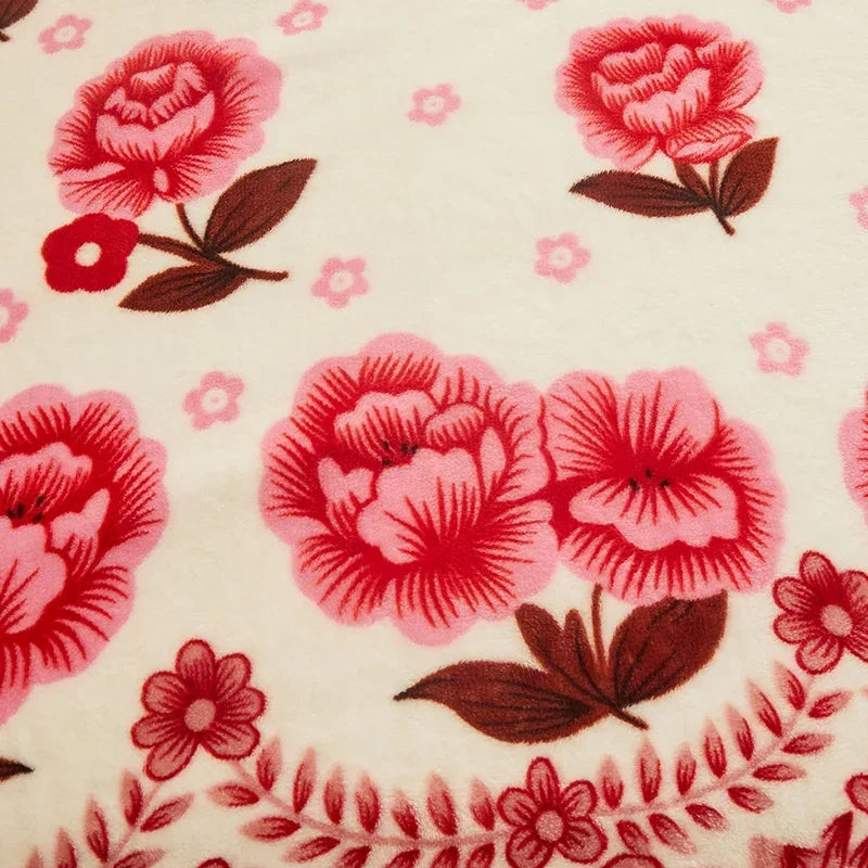 Plaid polaire doux motifs carreaux et floral salon - vue 4 sur 6