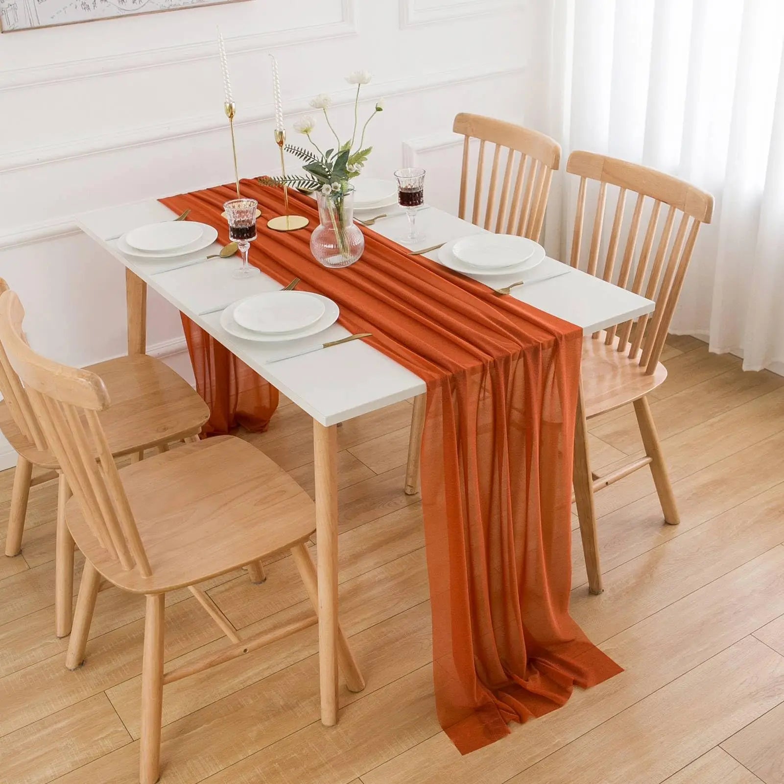 Chemin de table mousseline vert sauge bohème mariage - vue 5 sur 7