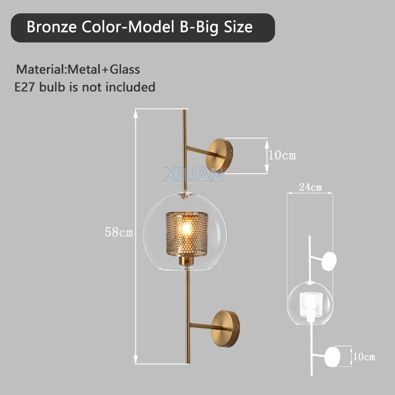 American Industrial Wall Lamps Clear Glass Wall Light Iron Metal Cage Living Room Decorative Wall Light Hallway Entrance Aisle - vue 10 sur 14