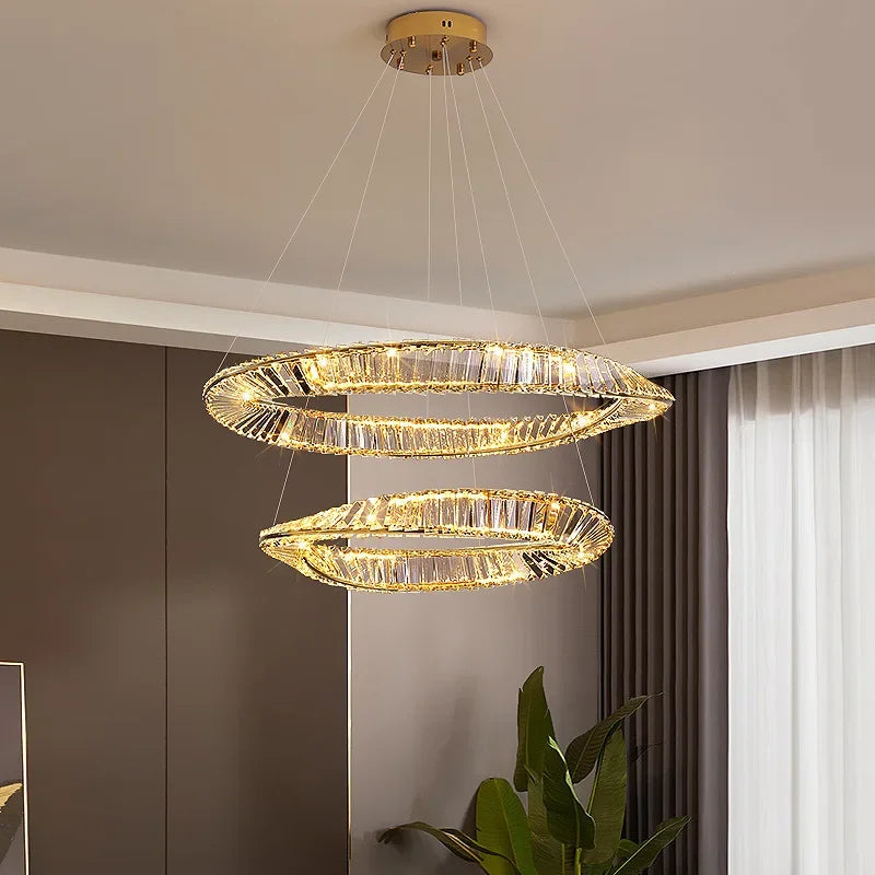 lustre led moderne en cristal k9 avec anneau irrégulier
