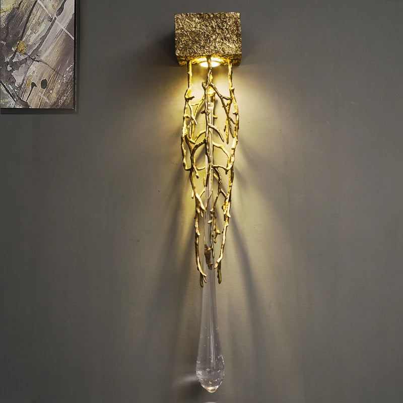 Postmodern créatif cuivre cristal applique allée fond mur cage d'escalier chevet salon applique échantillon applique murale LED lampe
